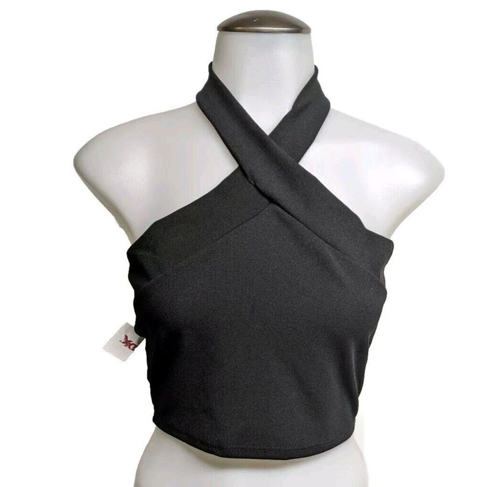 **NEW** 21 Saints Top Women Large Halter Neck Crop Diamond Shaped Black L